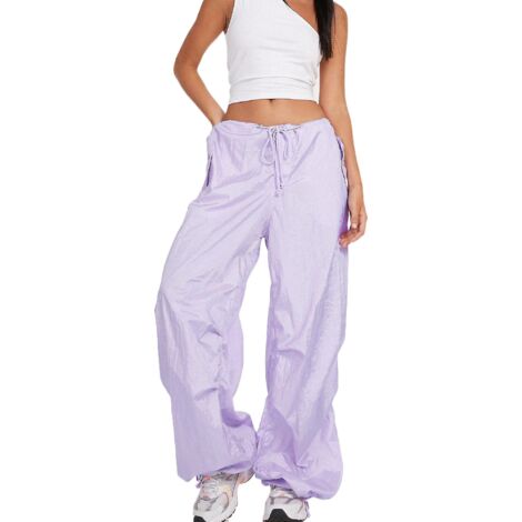 Pantalon cargo baggy Harajuku pour femme, style Y2K vintage, jogging, pantalon de survêtement hip-hop sportif streetwear - Taille S - Violet (1/5)