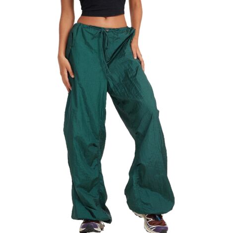 Pantalon cargo baggy Harajuku pour femme, style vintage Y2K, jogging hip-hop, survêtement streetwear - Taille S - Vert foncé (1/5)