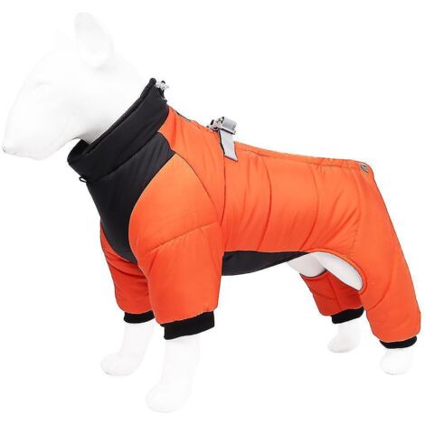 Manteau d'hiver pour chien avec anneau en D pour les pattes, imperméable et réfléchissant, combinaison coupe-vent doublée en coton, vêtements d'hiver chauds pour petits chiens (ML-orange). (1/3)