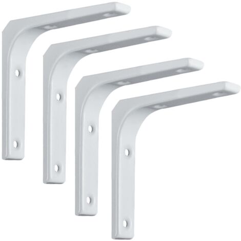 Lot de 4 supports d'étagère robustes en forme de L, en acier, pour meubles et décoration intérieure - 100 x 100 mm - Blanc (1/5)
