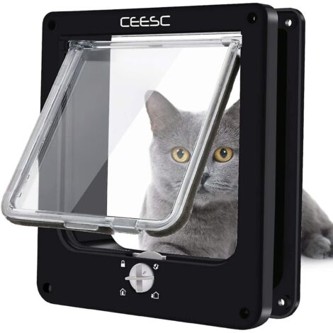 Chatière magnétique pour chats avec verrouillage rotatif à 4 positions (noir moyen)