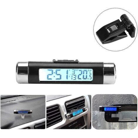 Thermomètre numérique à pince pour voiture, horloge LED, affichage de l'heure sur la grille d'aération (rétroéclairage bleu). (1/5)
