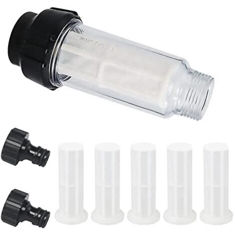 Tuyau d'arrosage avec filtre à eau, préfiltre à eau de 3/4 pouce, ensemble de filtration avec 5 inserts filtrants + 2 raccords rapides (1/5)