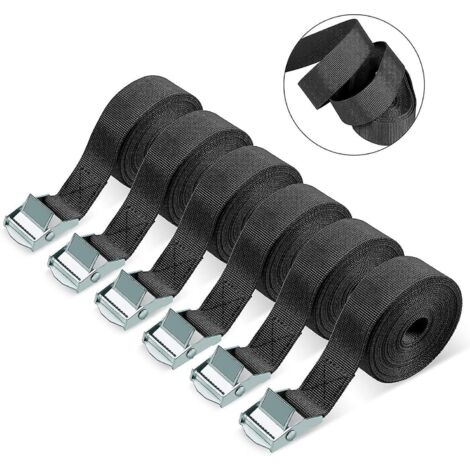 Sangles d'arrimage, lot de 6 sangles de tension robustes, sangles à cliquet réglables pour chargement, adaptées aux motos, camions, remorques et bagages. (1/5)