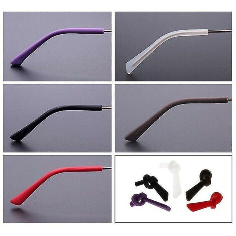 3 paires d'embouts de branches en silicone antidérapants pour lunettes, tubes plats de rechange noirs (1/5)