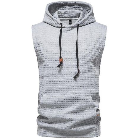 Débardeur à capuche sans manches pour homme, idéal pour la salle de sport et le fitness - Taille S - Gris clair (1/3)