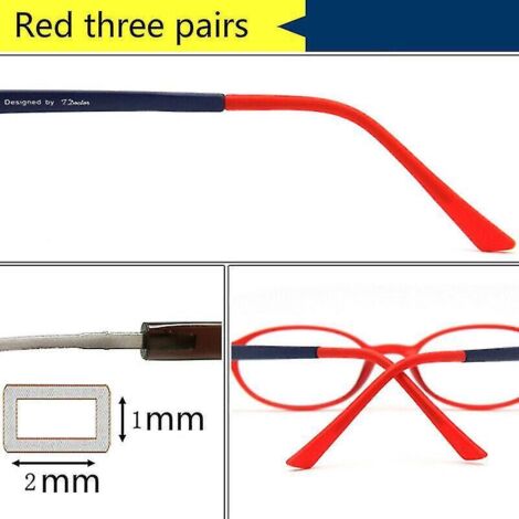 3 paires d'embouts de branches en silicone antidérapants pour lunettes, tubes plats de rechange rouges (1/5)