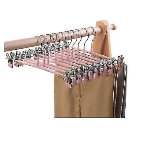 Lot de 10 cintres à jupes et pantalons avec pinces, en métal rose (1/4)