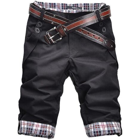 Pantalon homme à carreaux patchwork, poches et boutons, coupe ample, style 5/4, noir - Taille M - Noir (1/5)