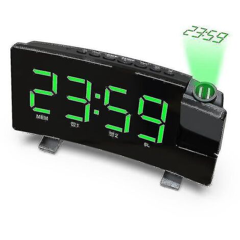 Réveil à projection, radio-réveil numérique à double alarme sonore, vert (1/5)