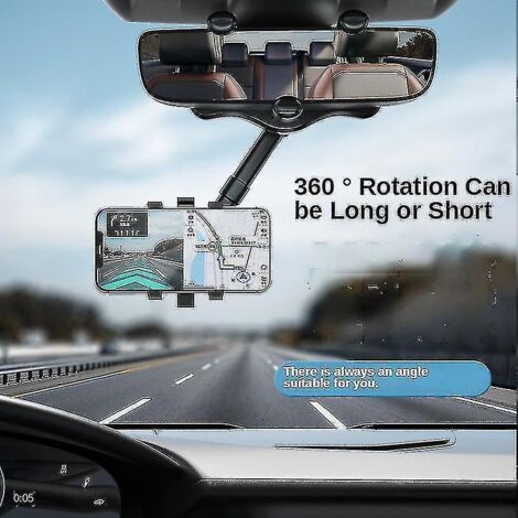 Support de téléphone pour rétroviseur à 360° pour voiture, support universel rotatif et télescopique réglable pour téléphone et GPS (1/3)