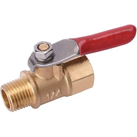 Interrupteur d'arrêt à bille en laiton pour compresseur d'air haute performance 1/4", raccord de tuyauterie fileté NPT mâle et femelle 1/4". (1/5)