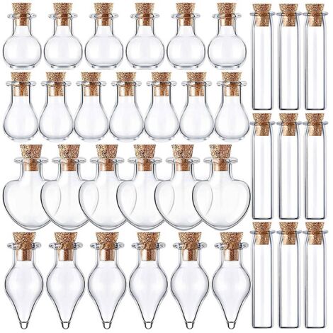 50 mini bocaux et bouteilles en verre avec bouchons en liège, 5 formes différentes, pour des créations DIY professionnelles. (1/5)