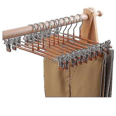 Lot de 10 cintres à jupes et pantalons avec pinces, en métal marron (1/5)