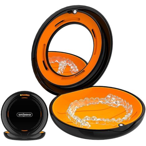 Étui de contention fin avec trous d'aération et miroir, compatible avec les gouttières Invisalign (noir). (1/5)