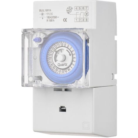 Minuterie mécanique 24 heures, 110-230 V CA, intervalle de 30 minutes, 48 cycles marche/arrêt, programmable, montage sur rail DIN, relais - SUL181h DC12V- (1/5)