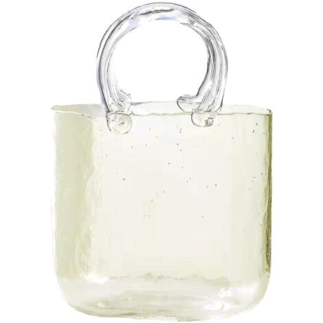 Vase transparent en forme de sac à main, vase à fleurs en verre transparent jaune canari pour la décoration de la maison et des mariages (1/4)