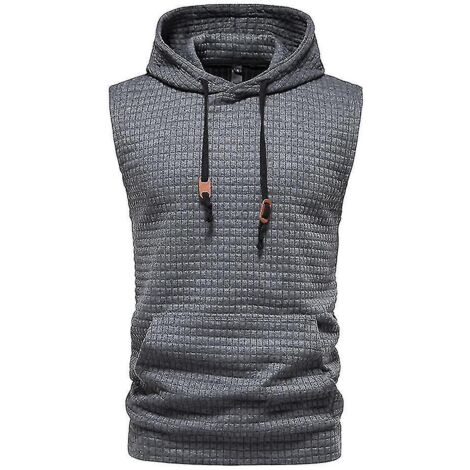 Débardeur à capuche sans manches pour homme, idéal pour la salle de sport et le fitness - Taille M - Gris foncé (1/3)