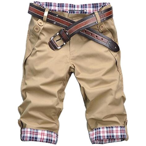 Short de plage ample à carreaux pour homme, poches et boutons - 2XL - Kaki (1/5)