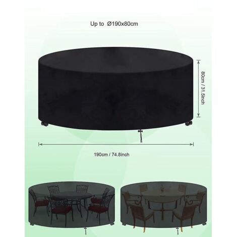 Housse de table de jardin ronde, bâche pour mobilier de jardin ronde 120, imperméable, anti-poussière et anti-UV, pour ensembles de meubles de jardin (128-190 x 80 cm). (1/4)