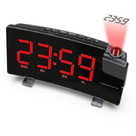 Réveil à projection, radio-réveil numérique à double alarme sonore, radio-réveil numérique rouge (1/5)
