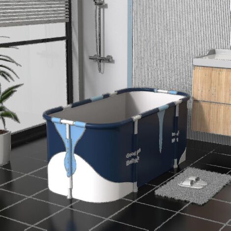 Baignoire pliante portable en PVC pour 2 personnes, non gonflable, avec seau de bain et isolation pour la maison. (1/4)