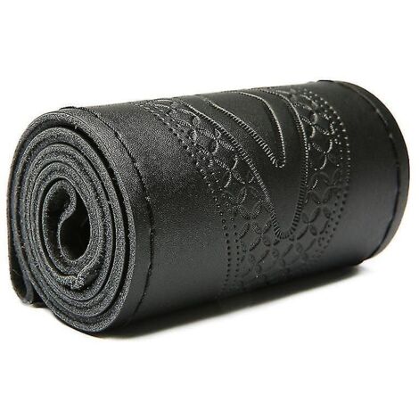 Housse de volant universelle en cuir véritable gaufré de 37 à 38 cm, en cuir de vachette tressé avec fil noir. (1/5)