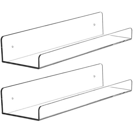 Lot de 2 étagères murales rectangulaires transparentes en acrylique, légères et flottantes, idéales pour la cuisine. (1/5)