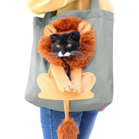 Sac bandoulière Outcrop en forme de petit lion pour chats et chiens, en toile verte. (1/5)