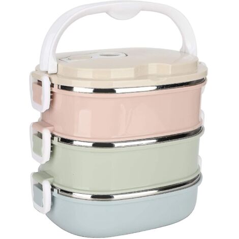 Boîte à lunch isotherme, boîte à lunch Bento empilable à 3 compartiments étanche, en acier inoxydable, pour aliments chauds, pour adultes (hommes/femmes), sans BPA (3 couches) (1/5)