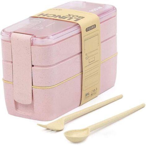 Boîte à bento pour enfants et adultes avec 3 compartiments, étanche, compatible micro-ondes, en blé biodégradable et sans plastique. (1/5)