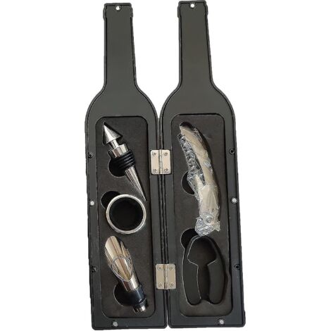 Tire-bouchon, coffret d'accessoires pour le vin, accessoire pour le vin, coffret à vin, ouvre-bouteille, avec bouchon, verseur, anneau anti-gouttes, coupe-capsule, cadeau pour la famille (1/5)