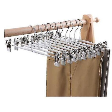 Lot de 10 cintres à jupes et pantalons avec pinces, en métal blanc (1/4)