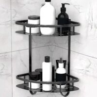 Étagère de douche sans perçage, porte-gel douche en alliage d'aluminium pour salle de bain, rangement et organisation (2 niveaux, noir)