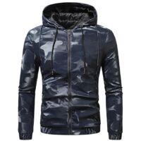Veste de sport homme coupe-vent décontractée à capuche camouflage - L - Bleu