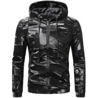 Veste de sport homme coupe-vent décontractée à capuche camouflage - L - Noir
