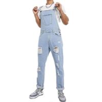 Salopette en jean déchiré pour homme - Taille L - Bleu clair