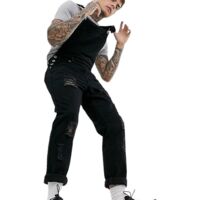 Salopette en jean déchiré pour homme - Taille M - Noir