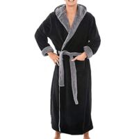 Peignoir long en polaire pour homme, avec capuche, idéal pour la nuit - Taille 5XL - Noir et gris