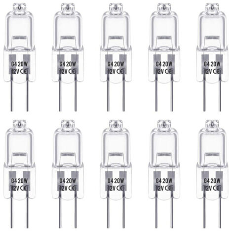 Ampoules halogènes G4 20W 12V, type T3 JC, 2 broches, dimmable – pour éclairage paysager, sous meuble, Puck Light et Track Lighting – Lot de 10 – Remplacement de base – OUYLAF