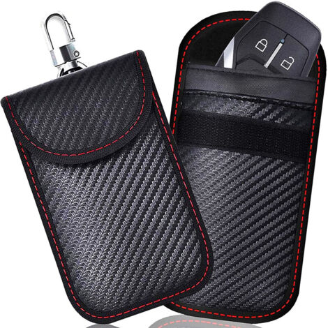 Ouylaf – Pochette blocage RFID pour clé voiture – Lot de 2 – Protection signal Faraday en fibre de carbone – Taille compacte pour usage quotidien