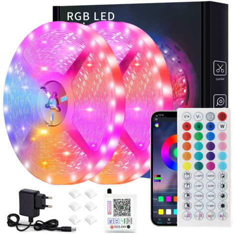 Ouylaf – Ruban LED 20M multicolore – Bluetooth 5050 RGB – Contrôle APP et télécommande – Synchronisation musique – 28 modes dynamiques - 10mx2