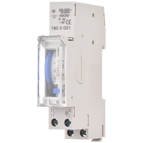 Ouylaf – Minuterie mécanique 24h sur rail DIN – Batterie intégrée – Tension AC220-240V – Programmation 15min – Pour lampadaires et équipements électriques