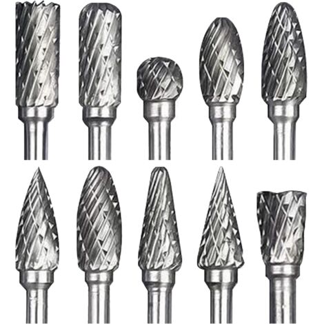 Jeu de Fraises Rotatives Acier Carbure de Tungstène Double Tranchant pour Outil rotatif, OUYLAF, 10 pièces Tige 1/8” pour Bricolage, Sculpture sur bois, Polissage métaux, Gravure, Perçage