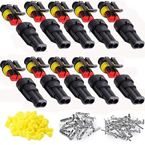 10 Kits 2 Broches Voiture Étanche Connecteur Électrique, Voiture Fiche Etanche, étanche à la poussière, isolé et scellé , OUYLAF