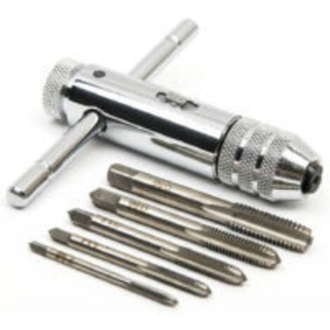 T Barre Poignée Porte-taraud à cliquet, Clé à taraud réglable avec 5pcs M3-M8 3mm-8mm filetage de vis à métaux à fiche métrique en forme de T de taraudage,OUYLAF