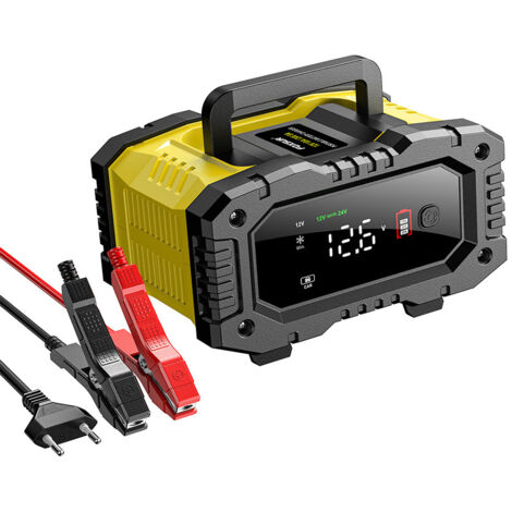 Chargeur de Batterie, 12V/24V 10A avec Fonction de Réparation, Protection de Charge,Écran LCD,Charge Automatique en 7 Étapes, Pour Voiture, Moto, Camion, OUYLAF