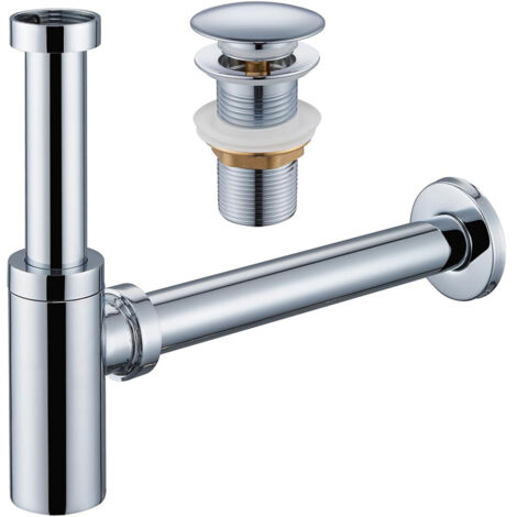 Siphon lavabo avec bonde à valve pop-up, Anti-odeur, Peinture chromée, sans trop-plein, Convient pour les salles de bains et les cuisines,OUYLAF