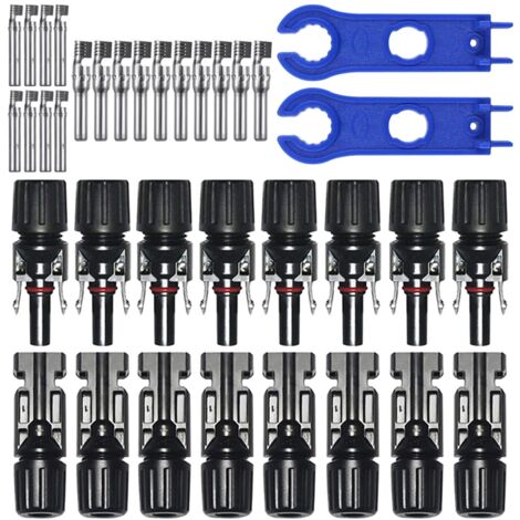 Connecteurs solaires, avec clé hexagonale, Connecteur PV Mâle/Femelle, adaptés aux raccords de câbles de panneaux solaires, noirs, Paquet de 8 paires, OUYLAF