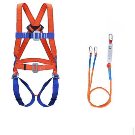 Harnais de sécurité antichute, kit cinq points, corde de sécurité 2 m, deux crochets, amortissement intégré, protège taille et hanches, pour travaux en hauteur et alpinisme, OUYLAF
